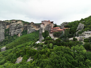 Fototapeta premium ancient churches in the remote mountains of the Meteora Valley in Greece on a May day