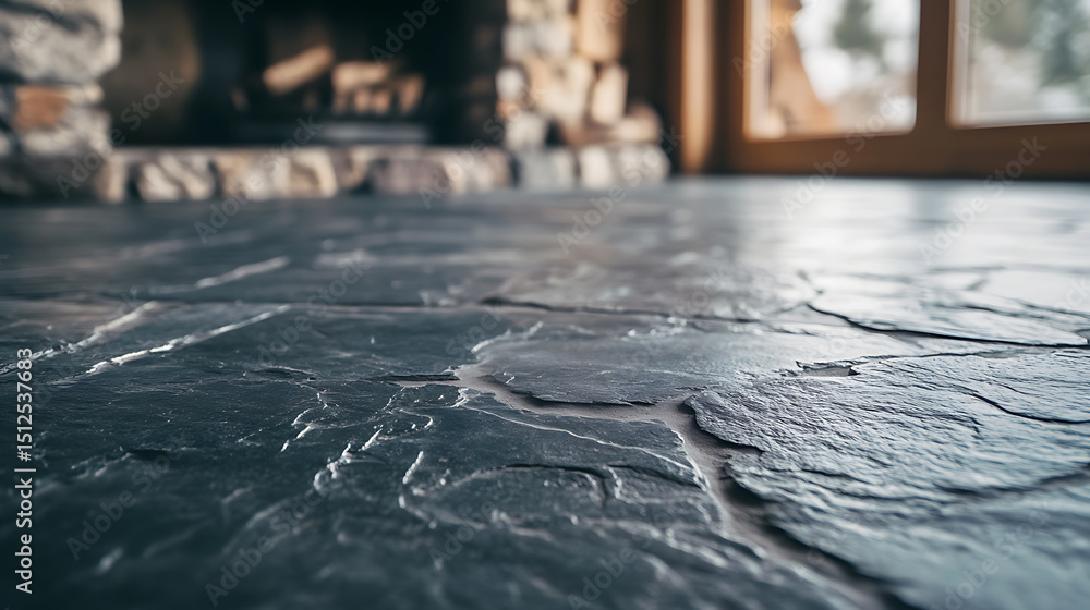 Poster close-up of a stone floor, its textures and patterns highlighted. a warm, rustic backdrop featuring 