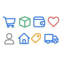 Colorful E-Commerce and Shopping Icons Set