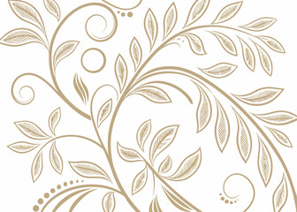 Luxury background with art deco jungle leaves. Vintage baroque wallpaper vector. Wavy botanical ornament. Hand drawn floral design in elegant Gatsby-inspired decorative style.

