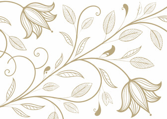 Gatsby-inspired background with botanical elegance. Art deco leaf vector with vintage baroque pattern. Hand drawn wavy floral wallpaper. Luxury jungle style design.

