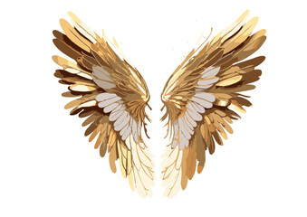 Golden eagle wings, isolated on white, shimmer like golden wheat ears, embodying nature's harvest
