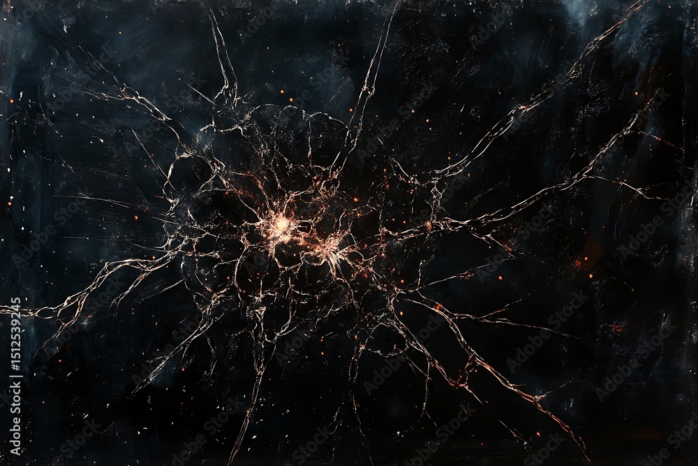 Poster jagged electric neuron grid shaped like a brain, fragmented sparks and deep digital texture