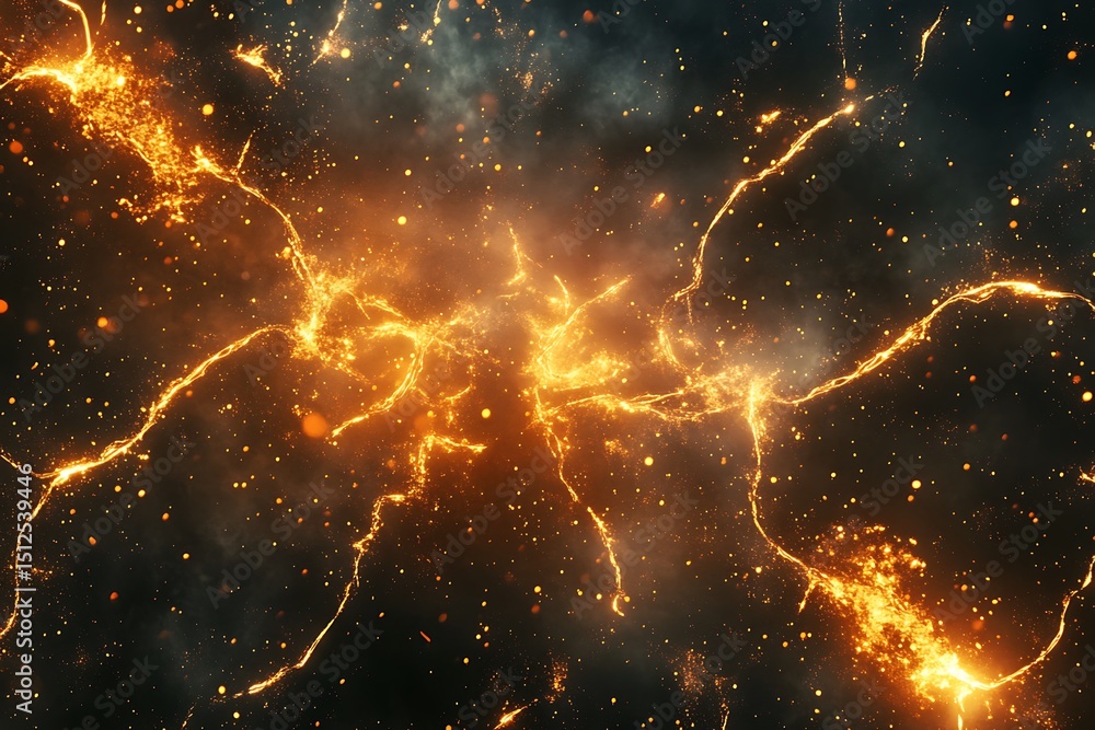 Poster jagged electric neuron grid shaped like a brain, fragmented sparks and deep digital texture