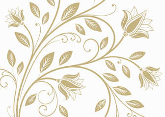 Fancy vintage wallpaper with art deco leaves. Botanical jungle pattern in luxury baroque style. Wavy line drawn ornament vector. Elegant floral background for decorative use.

