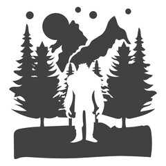 Bigfoot in forest mountain cut out