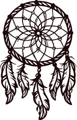 Intricate bohemian dreamcatcher with detailed feathers and web pattern
