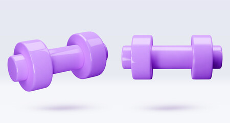 Purple, violet Dumbbell Realistic icon, 3d render. Isolated on white backround. Sport And Fitness design set. Vector illustration for shop, flyer, banner, web, advertising, sale
