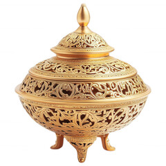 Decorative Gold Incense Burner, Intricate Metal Censer, Arabesque Aroma Diffuser, Traditional Gold Burner, Holy Water Cup Style Ornament