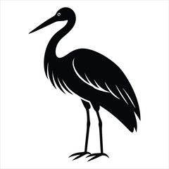 Obraz premium ibis silhouette line art vector illustration, Black Heron, stork silhouette vector