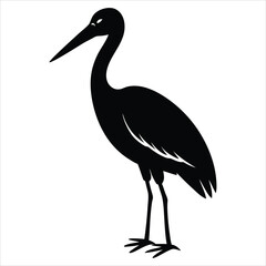 Naklejka premium ibis silhouette line art vector illustration, Black Heron, stork silhouette vector