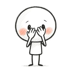 Adorable Shy Cartoon Character Illustration Sketch with Blushing Cheeks Covering Face