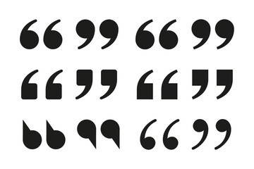 Set of Quotation Mark Icons – Flat Black Quote Symbols Collection