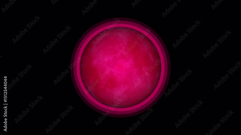 Poster abstract pink orb with textured surface and concentric circles on black background