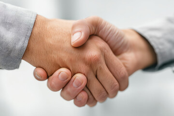 Business partners shake hands, feeling confident about agreement