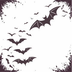 Black bat silhouettes scattered on a white background with lots of free space halloween day