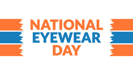 National Eyewear Day text with side lines on a White background. Which is observed every year in June to celebrate National Eyewear Day.