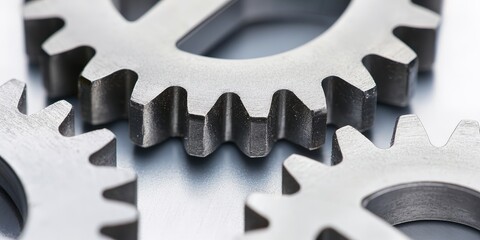 Close-up of metallic gears in interlocking arrangement.