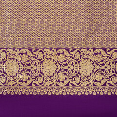 Indian Banarasi Saree pattern in Purple and Golden Colour - Fabric Texture and Design