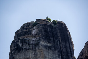 ancient churches in the remote mountains of the Meteora Valley in Greece on a May day