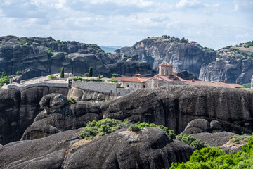 Fototapeta premium ancient churches in the remote mountains of the Meteora Valley in Greece on a May day