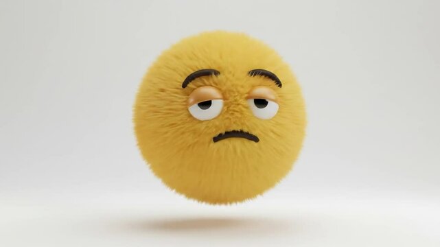 Fuzzy Yellow Orb with a Tired, Glum Expression on White.