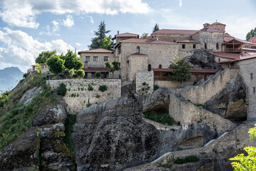 Fototapeta premium ancient churches in the remote mountains of the Meteora Valley in Greece on a May day