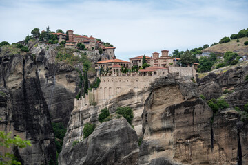 Fototapeta premium ancient churches in the remote mountains of the Meteora Valley in Greece on a May day