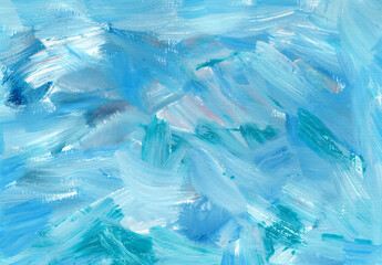 Abstract blue background, hand-drawn illustration. Brushstrokes of paint, art background.