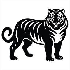 Naklejka premium Tiger Walking Through Lush Jungle Leaves Intricate Vector Design