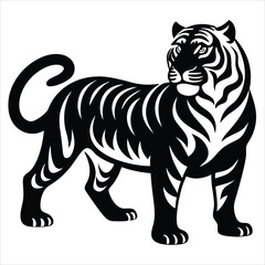 Obraz premium Tiger Walking Through Lush Jungle Leaves Intricate Vector Design