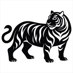 Fototapeta premium Tiger Walking Through Lush Jungle Leaves Intricate Vector Design
