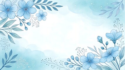 Delicate blue watercolor floral frame background design
