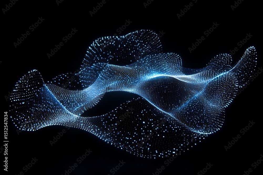 Poster zen-inspired minimalist brain diagram built from glowing points connected by soft curving digital li