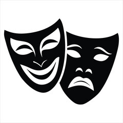 Silhouette of Comedy and Tragedy Masks Vector Illustration