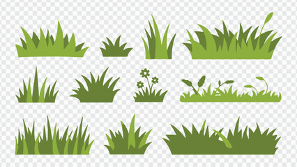 Obraz premium Green grass vector set for spring and summer meadow illustration