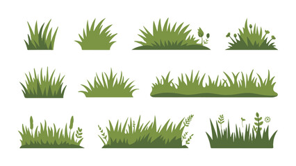 A verdant set of grass illustrations for a natural spring or summer landscape design