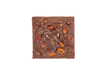 Single Piece Pecan Nut Chocolate Brownie top view on a Transparent PNG Background