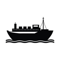 Obraz premium Cargo ship at sea vector silhouette