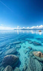 Blue Sky Over Clear Ocean Water with Calm Gentle Waves