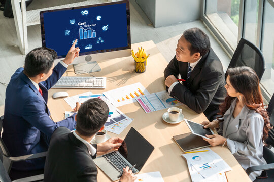 Cost reduction, cost saving concept shown on computer screen brisk, corporate business efficiently save cost and company resources by reduction of unnecessary expenses