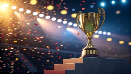 Golden trophy award winner celebration stadium confetti