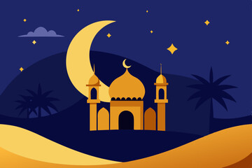 vector illustration of a mosque at night