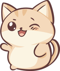 Cute cartoon vector cat character with beige fur and winking expression. Vector cat Ideal for stickers, children book and merchandise.