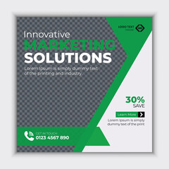 Creative marketing solutions promotion banner design for social media posts and ads with modern typography