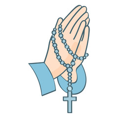 Fototapeta premium Praying hands with rosary beads color stroke
