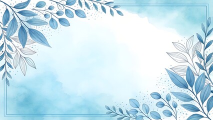 Watercolor blue floral frame elegant botanical background