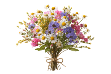 Colorful Spring Flower Bouquet Isolated on PNG Transparent Background for Creative Projects