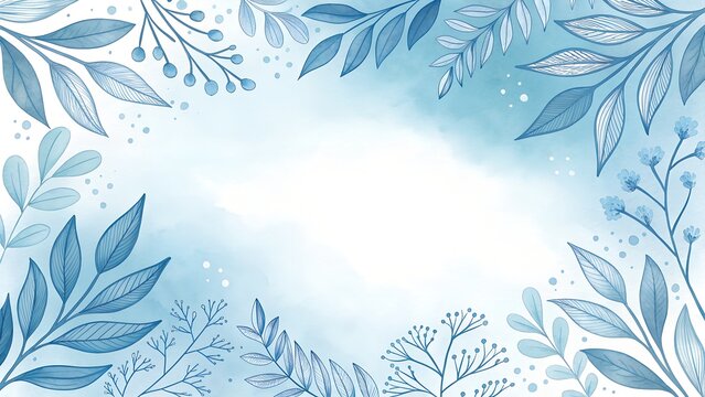 Watercolor blue floral frame elegant design background