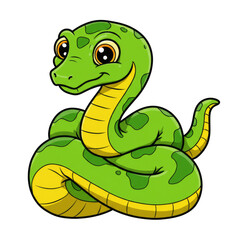 Fototapeta premium 2D Cartoon Green Snake isolated on transparent background, PNG 